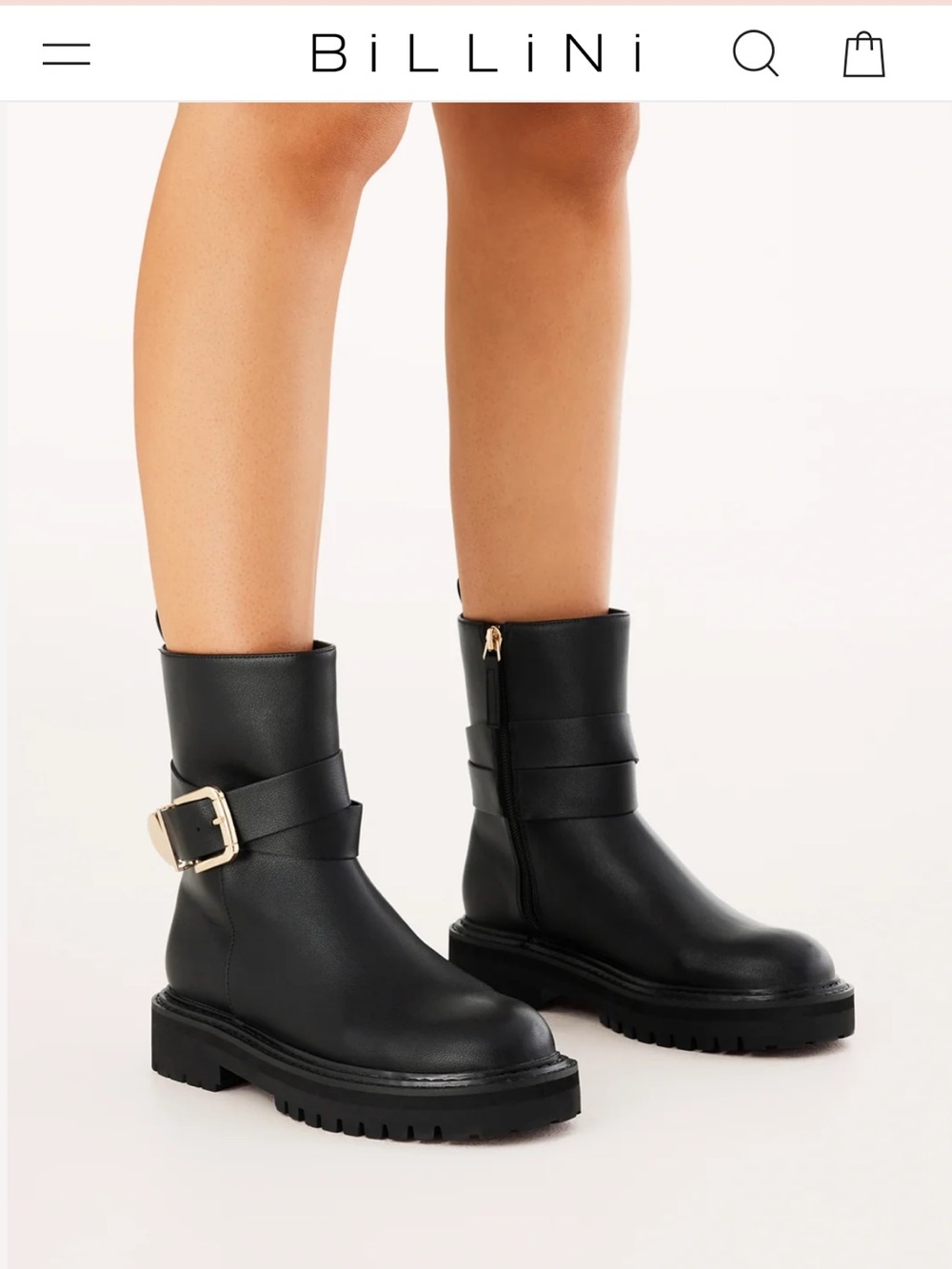 Billini Black Buckle Strap Chunky Ankle Boots